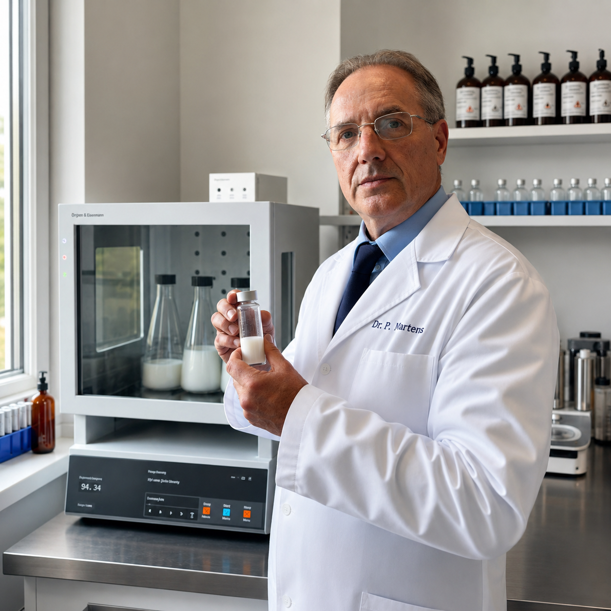 Dr. Philipp Mertens, Mitgründer und Qualitätsverantwortlicher von PEPTHAUS, im Labor